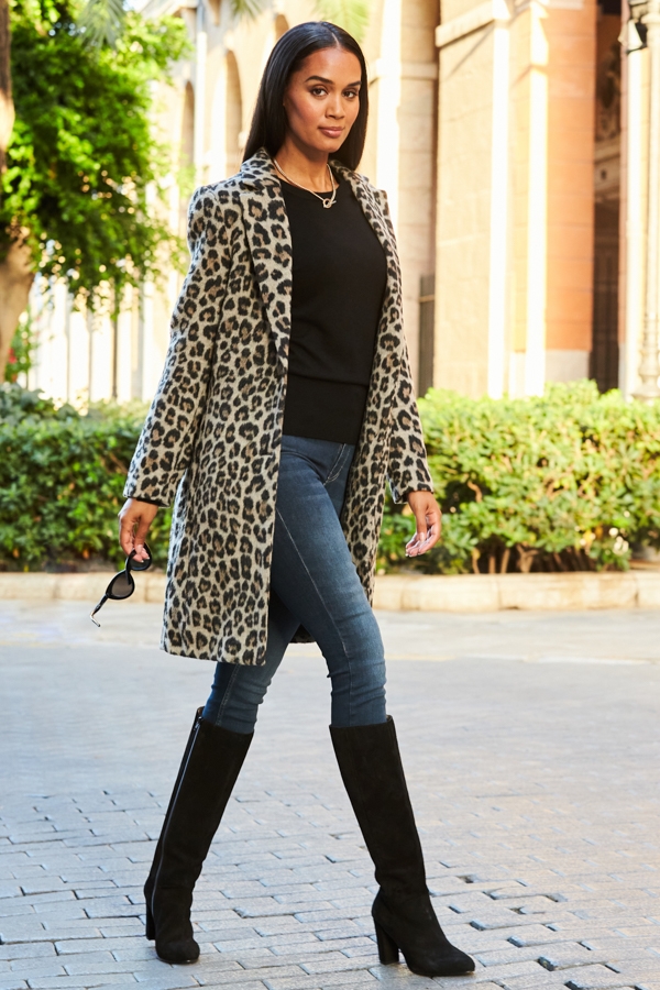 Leopard Print Wool Mix Coat