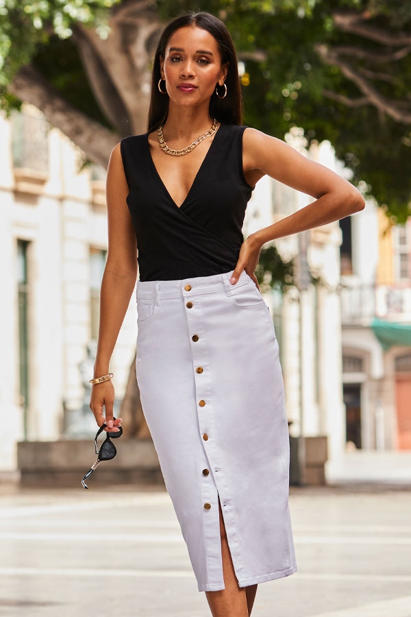 Buy Roman White A-Line Knee Length Denim Skirt from the Next UK online shop