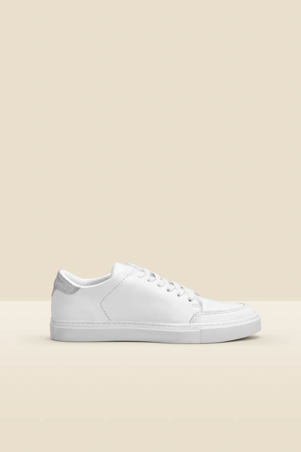 Aria Silver Back Panel Detail Leather Trainers