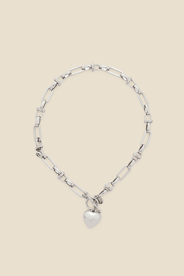 Silver Plated Heart Pendant Toggle Necklace