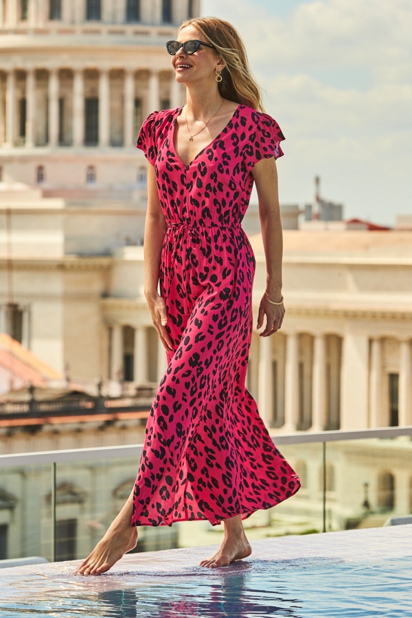 Hot Pink Animal Print Beach Maxi Dress