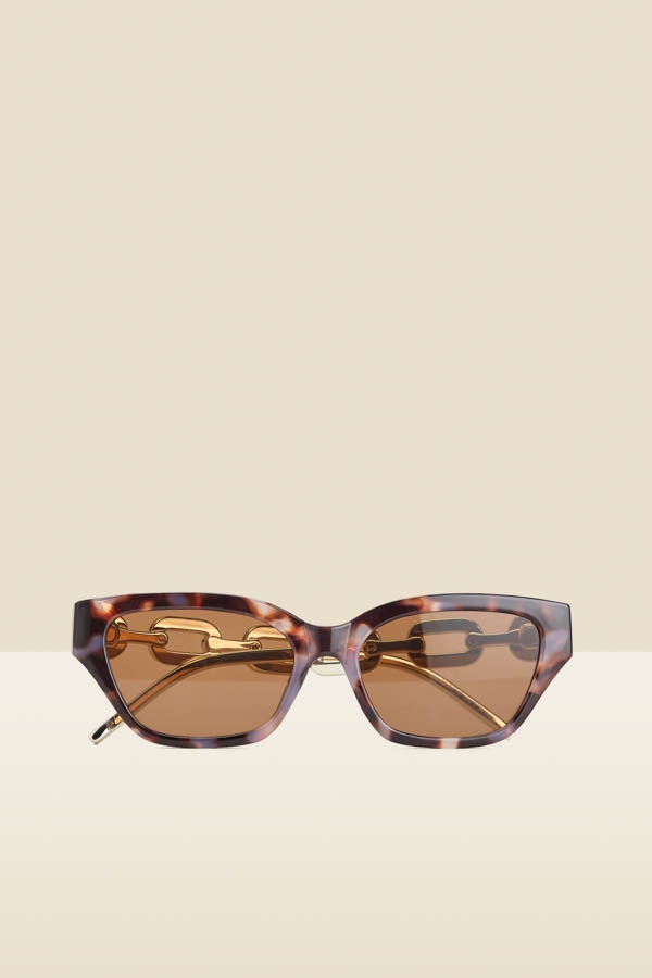 Brown Tortoiseshell Cat Eye Sunglasses With Chain Detail
