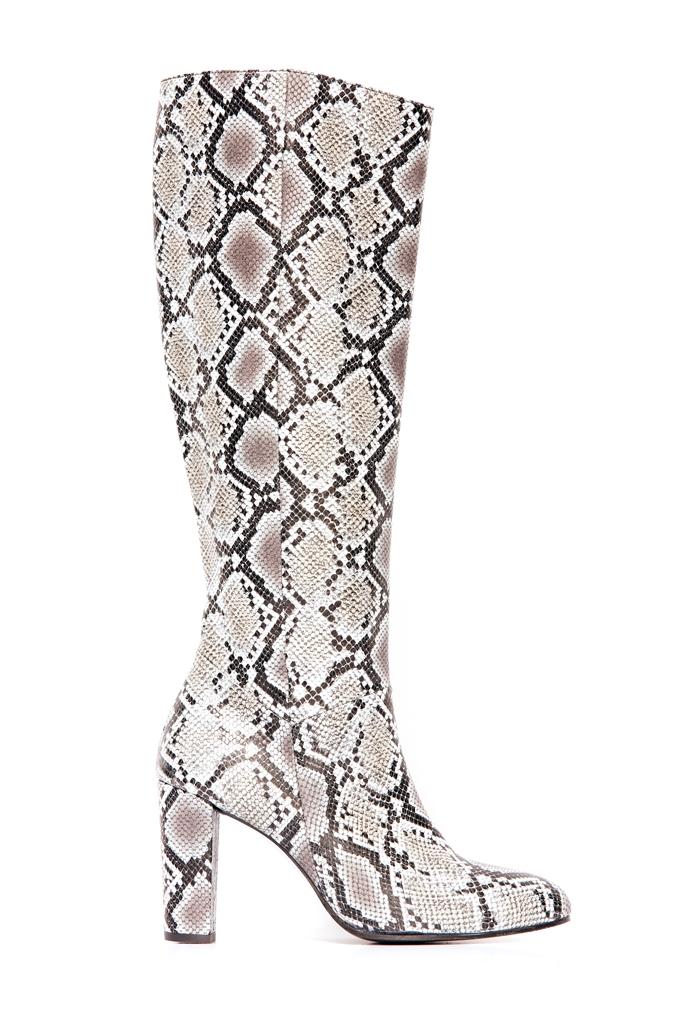 Snake Print Leather Knee High Boot