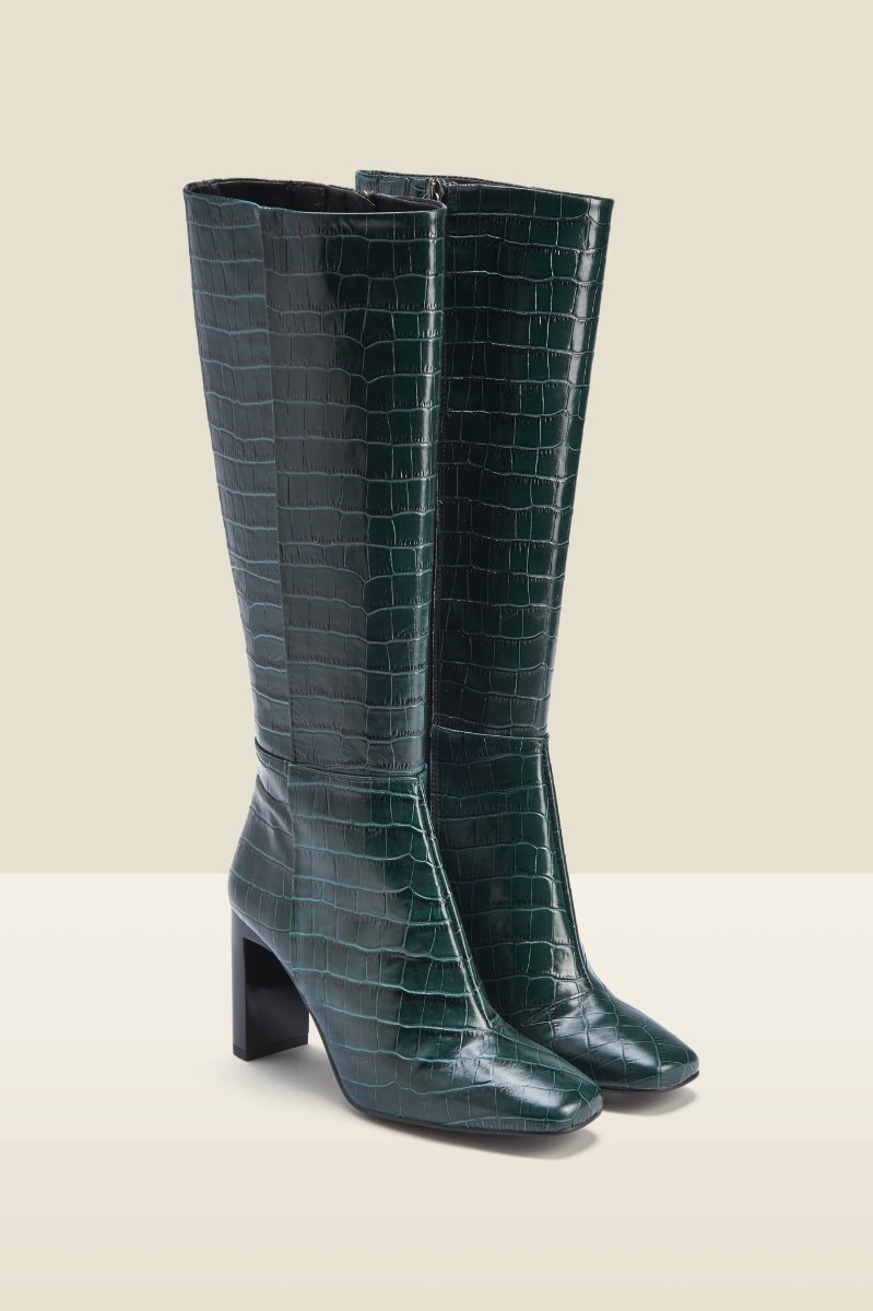 croc leather knee high boots