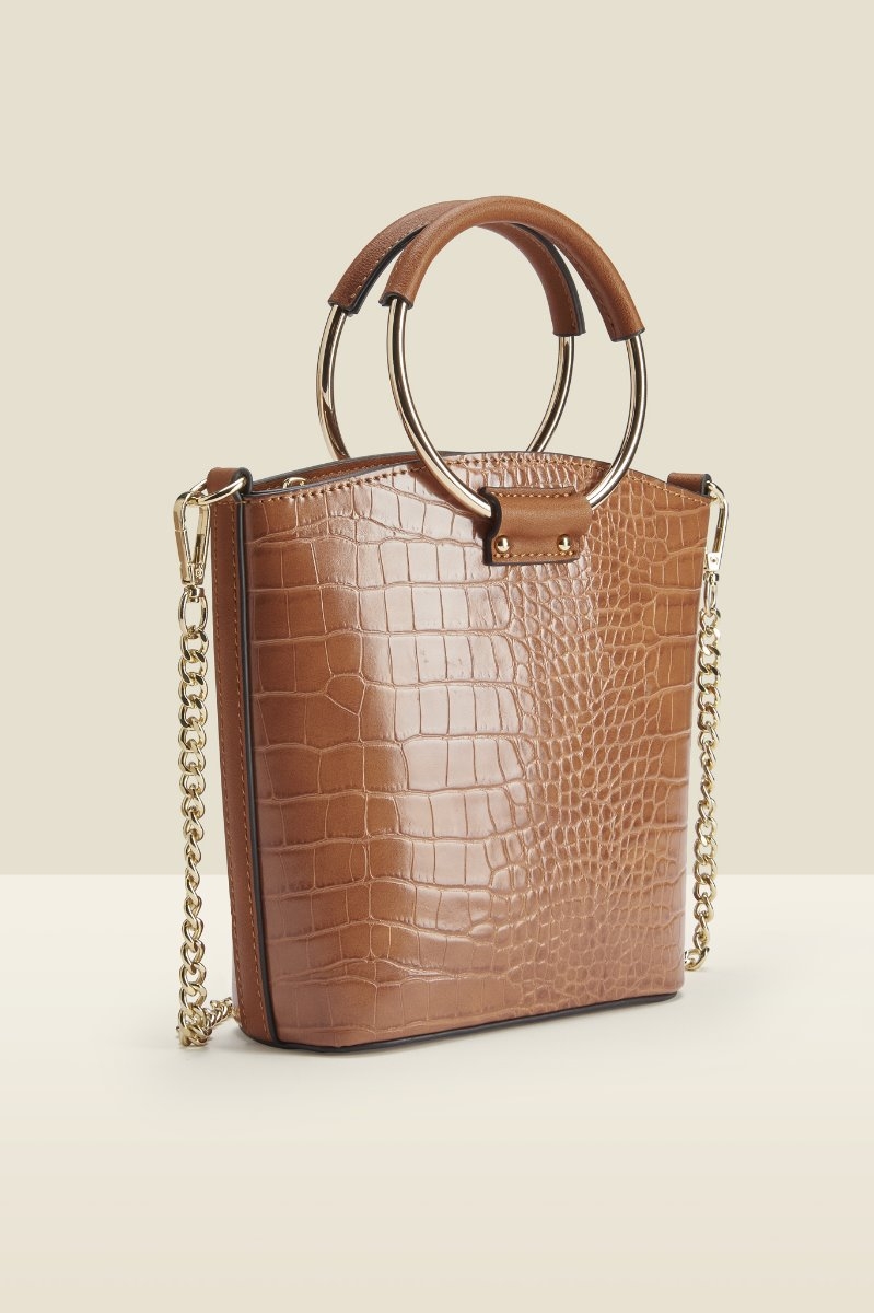 tan croc shoulder bag