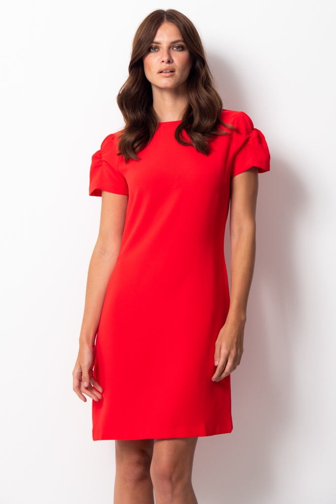 Red Ruched Sleeve Detail Shift Dress