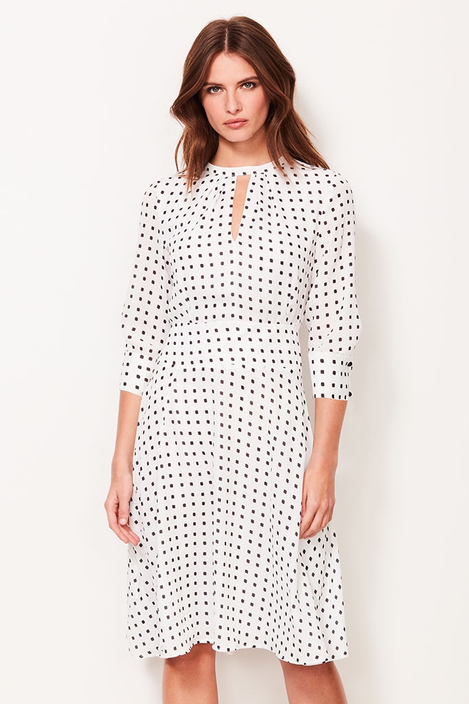 white with black dots dress