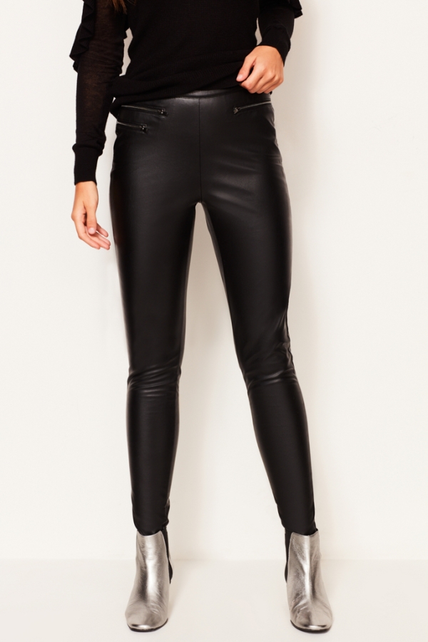 Black Leather Zip Pocket Pencil Skirt | Sosandar